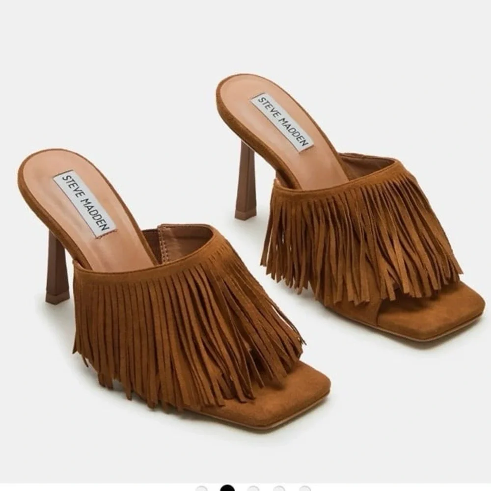 Steve Madden Morina Tassel Cognac Suede Stiletto Heels Cowgirl Cowboy Carter